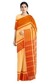 Yellow Saree with Orange and Pink Border