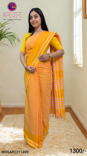 Orange, Pink Striped Saree with Yellow, White and Pink Border