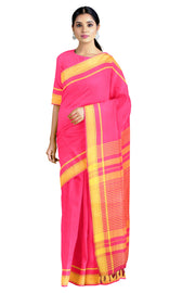 Magenta Pink Saree with Yellow Border