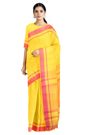 Lemon Yellow Saree with Magenta Pink Border