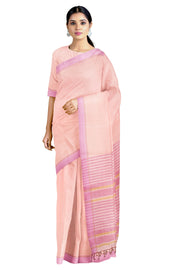 Peach Saree with Beige and Pink Border