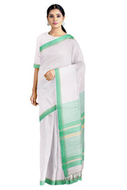 White Saree with Yellow and Green Border