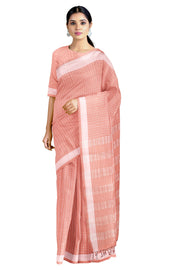 Peach Saree with White Checks and Border