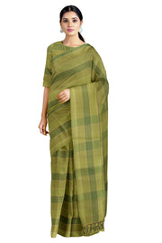 White, Grass, Forest and Leaf Green Striped Saree with Same Border