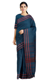 Blue Saree with Red Border