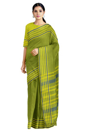 Green Saree with Yellow and Blue Border
