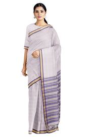 White Saree with Beige and Purple Linings and Border