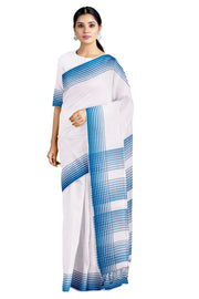 White Saree with Blue Border