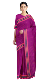 Mulberry Purple Saree with Multi Striped and Multi Striped Border