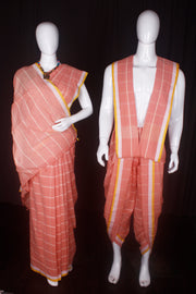 Peach Couple Set with White Checks