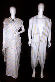 White, Yellow, Blue, Green and Pink Striped Aahar Joda