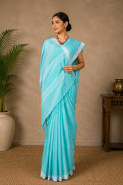 Cyan Saree with White Linings and Border
