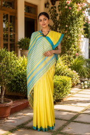 Yellow Saree with Green and Blue Border