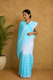 White and Blue Striped Saree