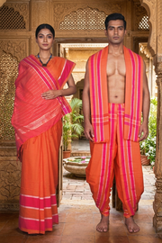 Peach Couple Set with Magenta and White Border