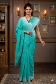 Green Saree with White Border
