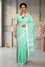 Green Saree with White Linings and Border