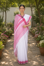 White Saree with Pink and Red Border