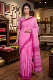 Pink Saree with Magenta Border