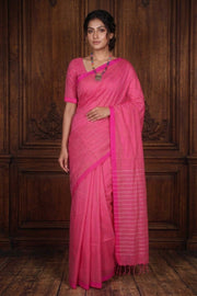French Fuchsia Pink Saree with Magenta Border