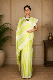 Yellow and White Check Saree