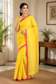 Turmeric Yellow Saree with Rani Lining and Rani Border