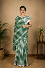 Seaweed Green and White Check Saree
