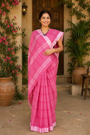 Magenta Saree with White Checks and Border