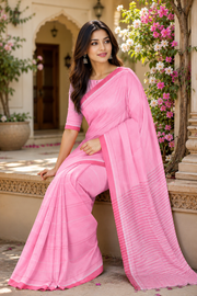 Pink Saree with Carrot pink Border