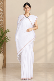 White Saree with Brown Border