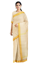 Lemon Chiffon Saree with Orange and Yellow Checks and Border