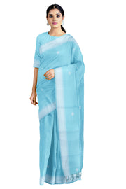 Pastel Blue Saree with White Border and Butis