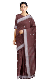 Maroon Saree with White Stripes and Butis