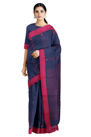 Blue Saree with Butis and Magenta Border