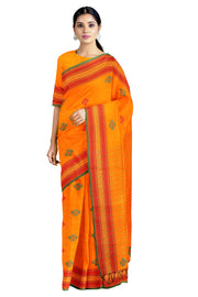 Orange Saree with Butis and Green Border