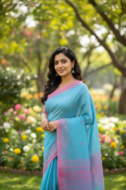 Blue Saree with Red Border and Butis