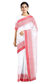 White Saree with Butis and Red Border