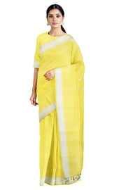 Bumblebee Yellow Saree with Butis and Off White Border