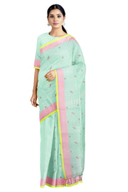 Green Saree with Yellow and Magenta Border and Butis