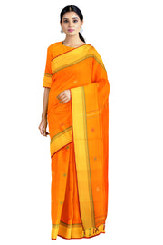 Orange Saree with Butis and Red, Yellow Border