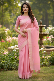 Peach Saree with Buti and Cream Border