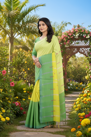 Green, Yellow and Lime Saree with Magenta and White Lining Butis