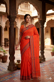 Orange Saree with Red, Yellow and Purple Border and Butis