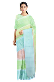 Multi Colour Saree with Butis and White Striped Border