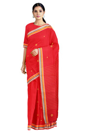 Red Saree with Buti and Multi Border