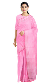 Baby Pink Saree with Buti and Pink Striped Border