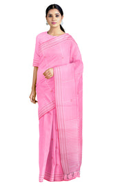 Baby Pink Saree with Buti and Pink Striped Border