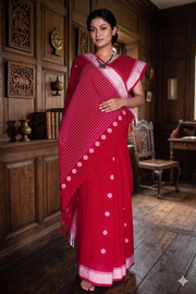 Persian Red Saree with White Border and Butis