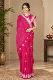Cardinal Red Saree with White Border and Butis