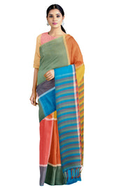 Multi Colour Mercerised Cotton Saree with White Checks